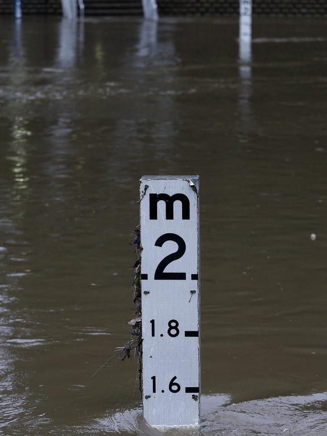 The flood gauge reaches 1.5m at 11.40am. Picture: John Appleyard