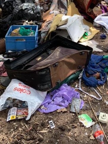 Rubbish illegally dumped at the Byards Wetlands over the weekend. Picture: Nat Cook