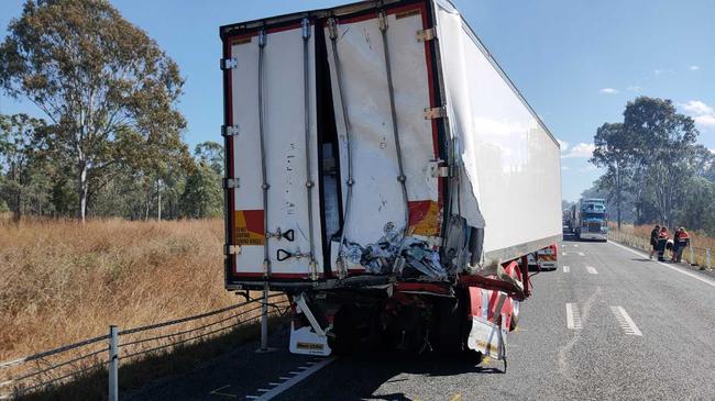 This truck was hit from behind in the first southern crash. Picture: Rodney Stevens