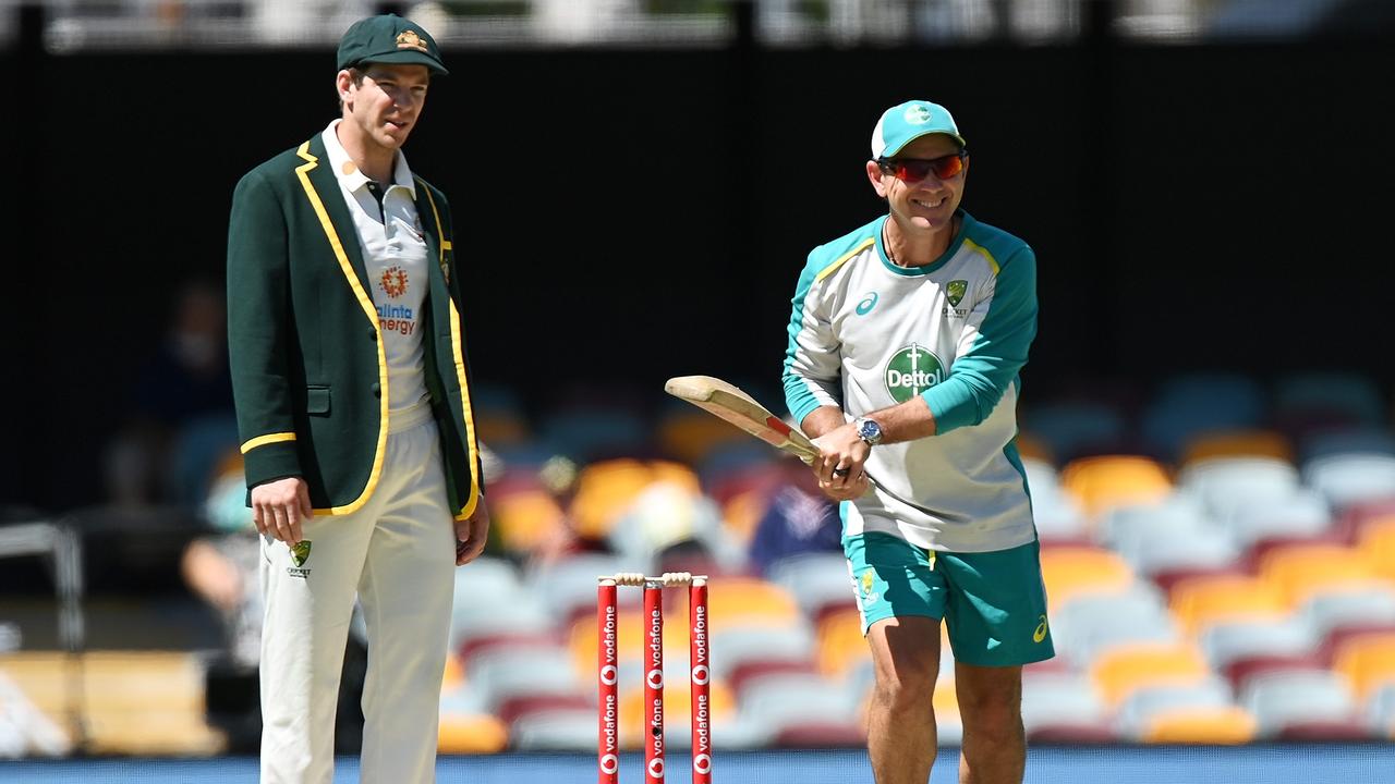 Tim Paine and Justin Langer before the final Test against India. Picture: Getty Images