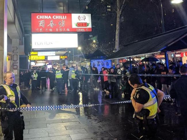 The aftermath of a brawl on Bourke St. Picture: Supplied