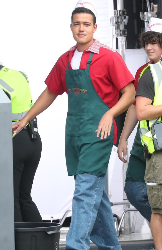 Bradley Constant as a young Dwayne Johnson on set in Strathpine. Picture: Annette Dew