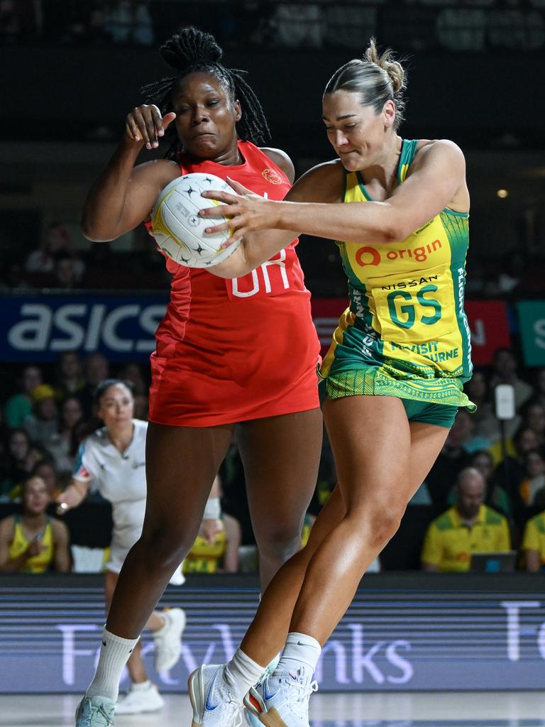 Sophie Garbin maintains possession ahead of England’s Razia Quashie. Picture: Getty Images