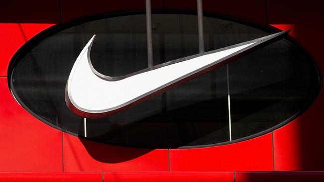 The Nike Inc. logo is displayed outside of a store in San Francisco, California.