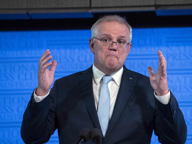 Australian Prime Minister Scott Morrison during his 'Pre-Budget Address' at the National Press Club in Canberra Picture: NCA NewsWire / Gary Ramage