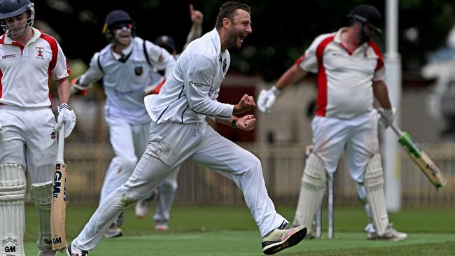 GDCA: Bacchus Marsh’s Brenton Payne celebrates the wicket of Taylor Stevenson of Romsey. Picture: Andy Brownbill