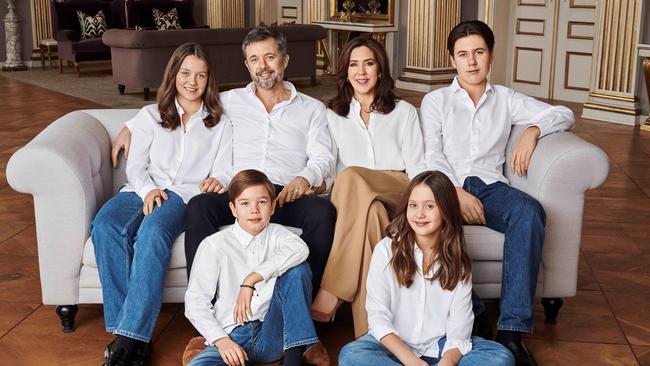 Princess Mary with Prince Frederik and children Prince Christian, Princess Isabella, Princess Josephine and Prince Vincent. Picture: Hasse Nielsen