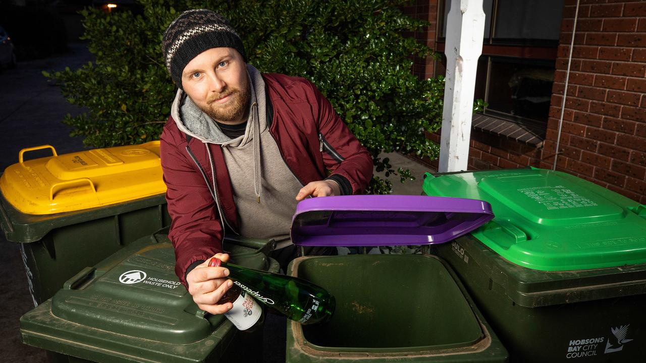 The purple bin will be used to dispose of glass waste. Picture: Mark Stewart