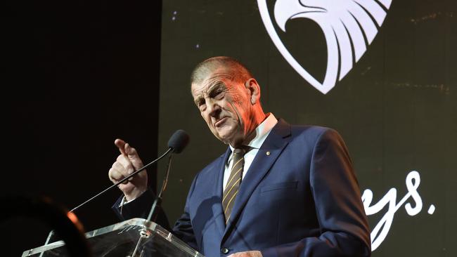 President Jeff Kennett speaks at Hawthorn’s best-and-fairest event. Picture: Ian Currie