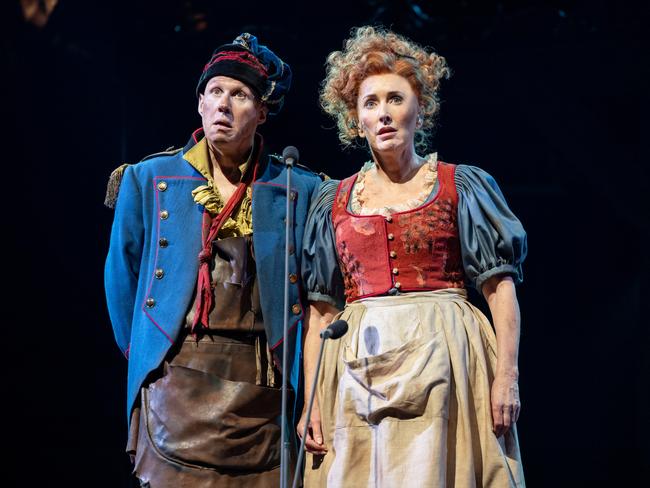 Matt Lucas and Marina Prior on stage for Les Misérables. Picture: Daniel Boud
