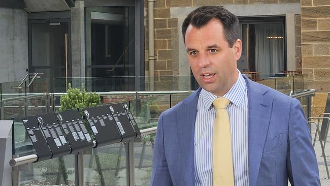 Labor's shadow treasurer Josh Willie speaks to the media at Parliament Square in Hobart on Monday, March 17, 2025.