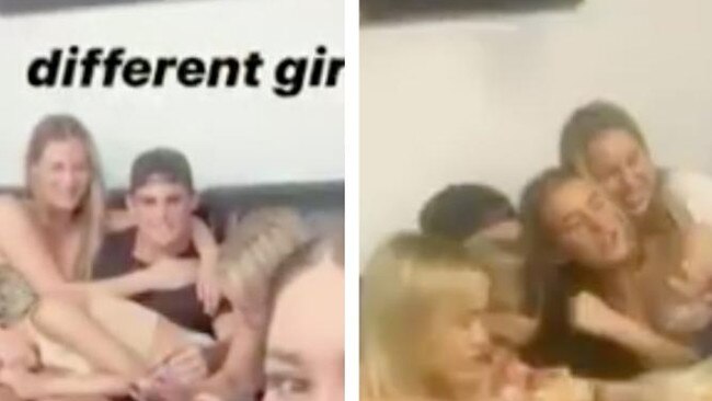 Images obtained by Channel 9 of Nathan Cleary sitting with a group of women. Source: Channel 9