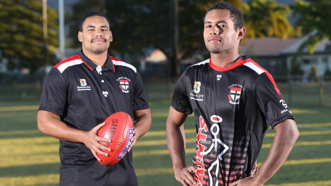 Brothers Timakoi Bowie and Tui Lowah are playing together for the Saints team in AFL Cairns. PICTURE: STEWART McLEAN.