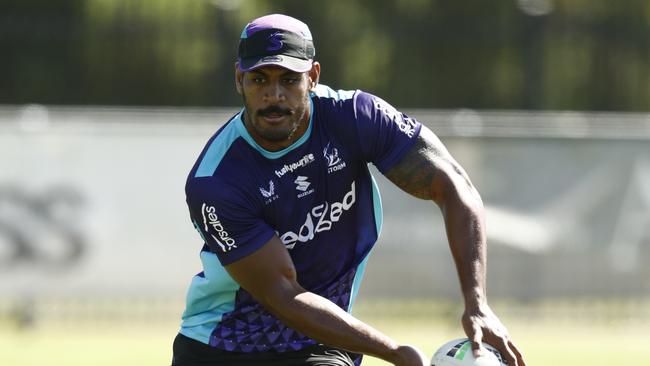 MELBOURNE, AUSTRALIA - DECEMBER 21: Tui Kamikamica in action during a Melbourne Storm NRL training session at John Ilhan Memorial Reserve on December 21, 2021 in Melbourne, Australia. (Photo by Darrian Traynor/Getty Images)