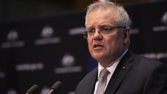 Prime Minister Scott Morrison at a press conference about COVID-19 on Friday. Picture: Rohan Thomson/Getty Images