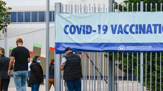 People arriving at the Wayville Vaccination Hub. Picture: NCA NewsWire/Brenton Edwards