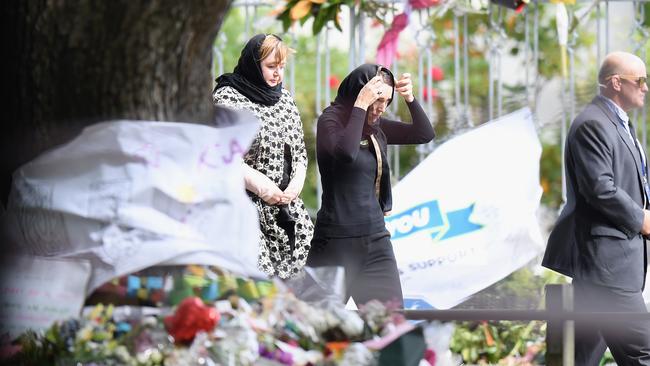 Ardern passes Al Noor mosque as she arrives to attend Islamic prayers. Picture: AP 