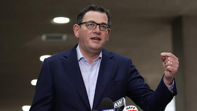 Daniel Andrews addresses the media on Friday. Picture: Getty