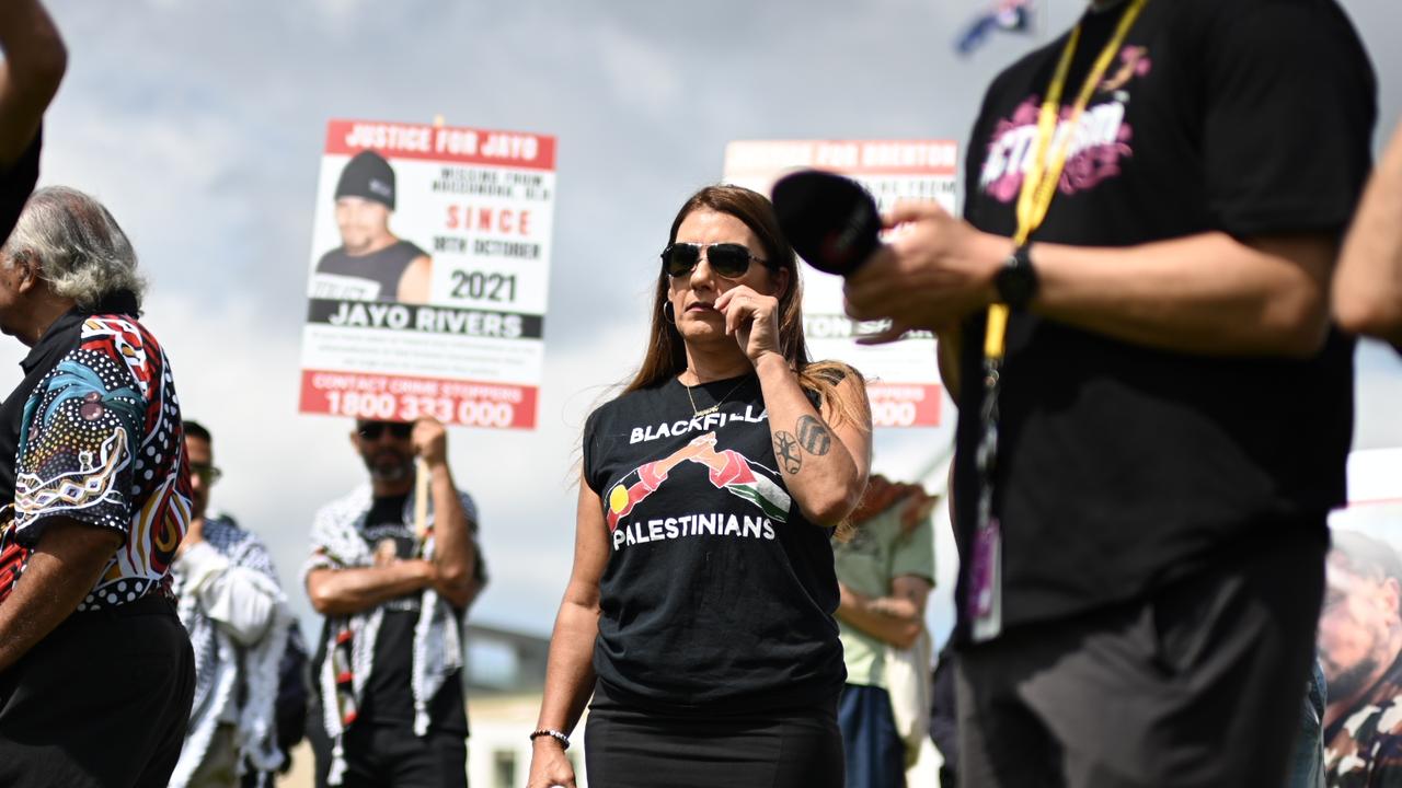 Hundreds of indigenous rights activists are rallying on the lawns of Parliament House after Lidia Thorpe was suspended from the Senate for the remainder of the sitting year. Picture: NewsWire/ Martin Ollman