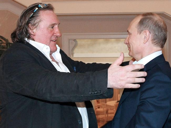 Gerard Depardieu (left) meets Russian President Vladimir Putin in Sochi, Russia in 2013. Picture: AFP/Ria-Novosti/Mikhail Klimentyev