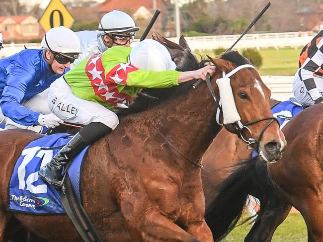 Sansom (NZ) ridden by Ben Allen wins the The Big Screen Company Bletchingly Stakes at Caulfield Racecourse on July 24, 2021 in Caulfield, Australia. (Reg Ryan/Racing Photos via Getty Images)