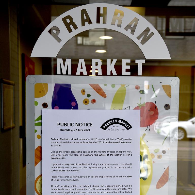 A notice at Prahran Market, which has been closed after it was announced to be a tier 1 exposure site. Picture: NCA NewsWire / Andrew Henshaw