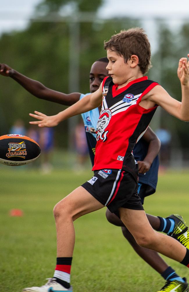 Under-10s compete in the first Darwin Buffaloes NTFL home game against Southern Districts at Woodroffe Oval. Picture: Pema Tamang Pakhrin