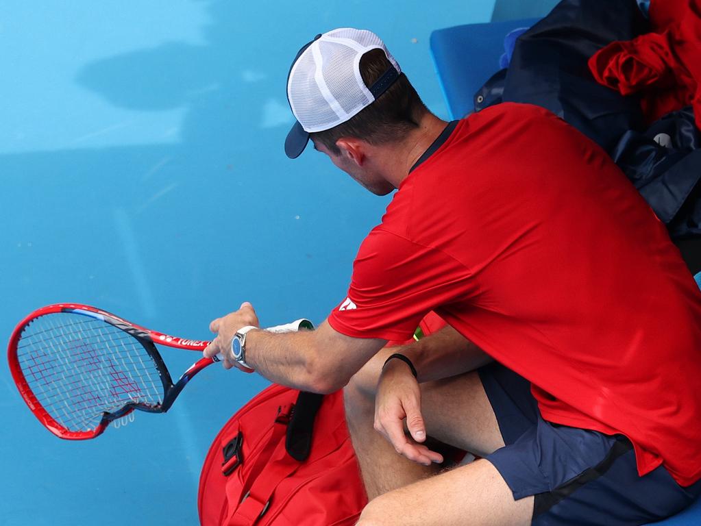 Tommy Paul’s racquet copped a hiding as his frustration boiled over. Picture: Daniel Pockett/Getty Images