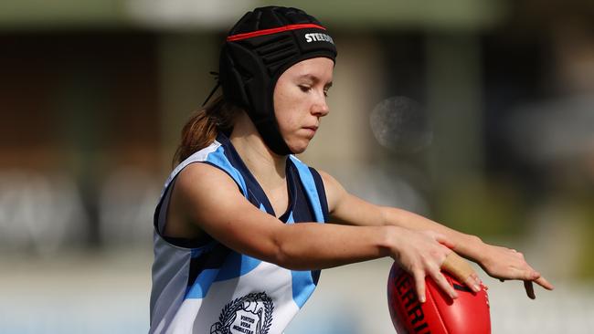 Inside midfielder Emily Soppit. (Photo by Graham Denholm/AFL Photos via Getty Images)