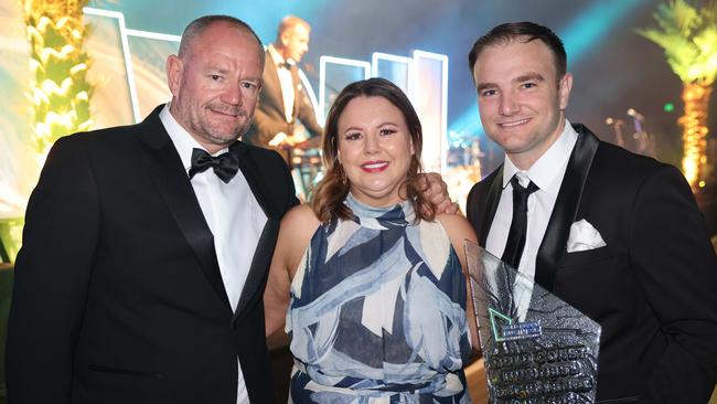 Mark Turner, Peta Newton and Shane Turner of SEE Group at the Gold Coast Business Excellence Awards 2024 Gala. Picture, Portia Large.