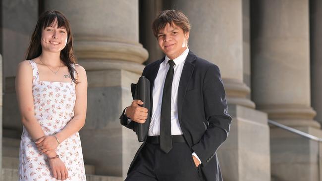 Teen Parliament scholarship winners Denzel James and Chloe Wyatt-Jasper are helping to launch applications for the 2025 event. Picture: Dean Martin