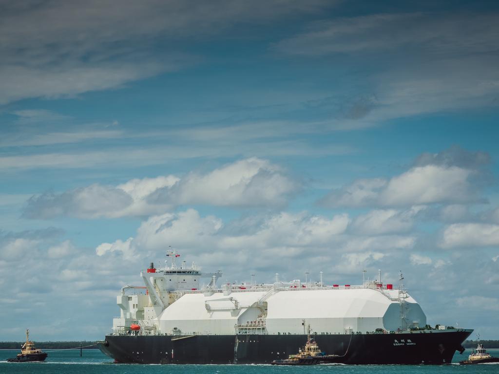 An LNG tanker in Darwin Harbour. Picture: Glenn Campbell