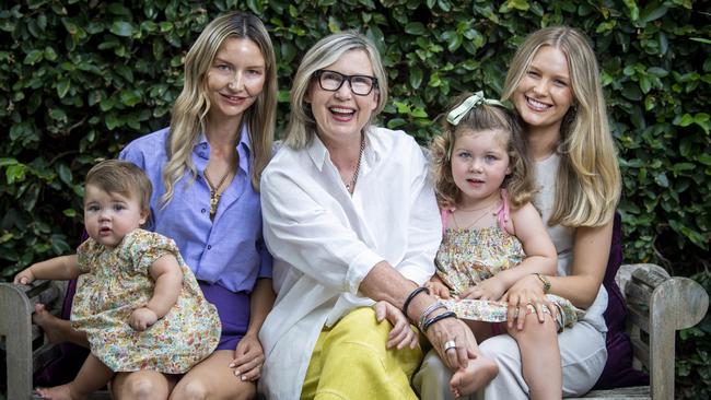 Australia Day honours winner Professor Sarah Robertson with granddaughters Frida and Roma Bastiras and daughters Isobel March and Georgina March. Picture: Mark Brake