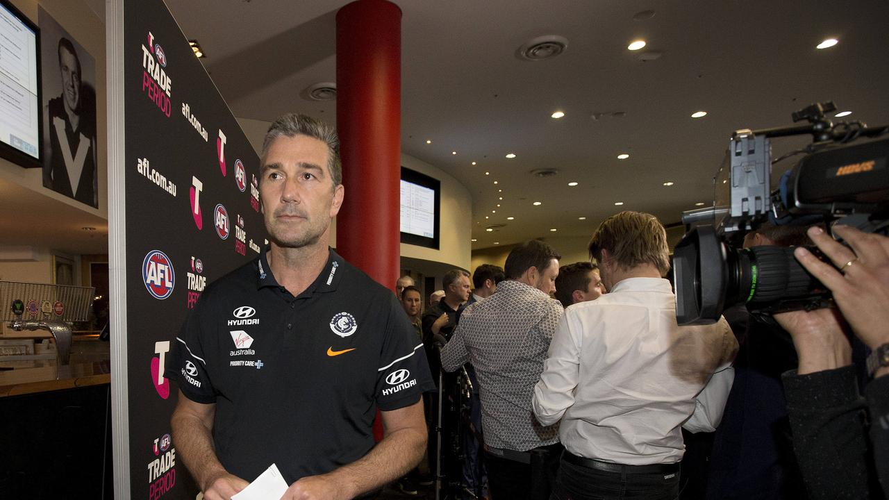 Last day of the AFL Trade Period at Marvel Stadium. Carlton list manager Stephen Silvagni talks to the media at the conclusion of the 2019 AFL trade period .Picture: Michael Klein.