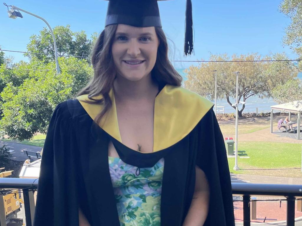 Bachelor of Education student Kasey Bryant at the University of the Sunshine Coast graduation ceremony at the Beach House Hotel on October 12, 2023.