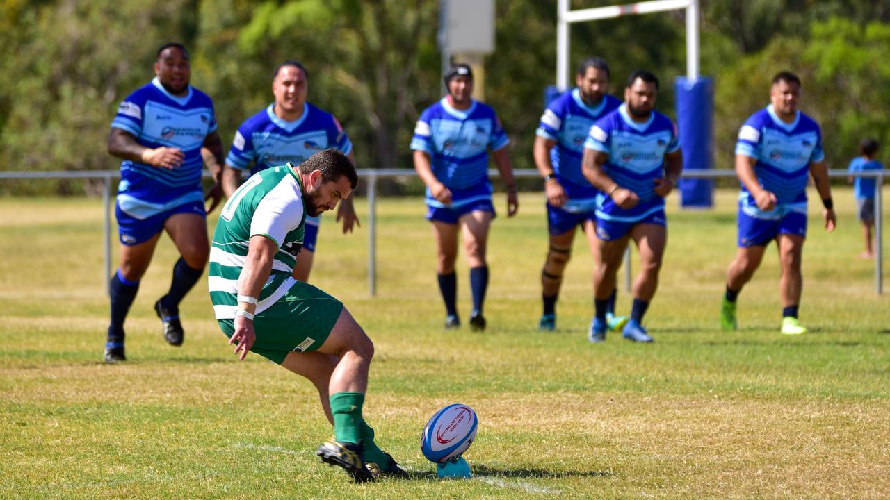 Ipswich Rangers vice-captain Jarred Lacey lines up his conversion attempt that secures his team a last-gasp elimination final win over Springfield Lakes at Redlands. Picture: Bruce Clayton