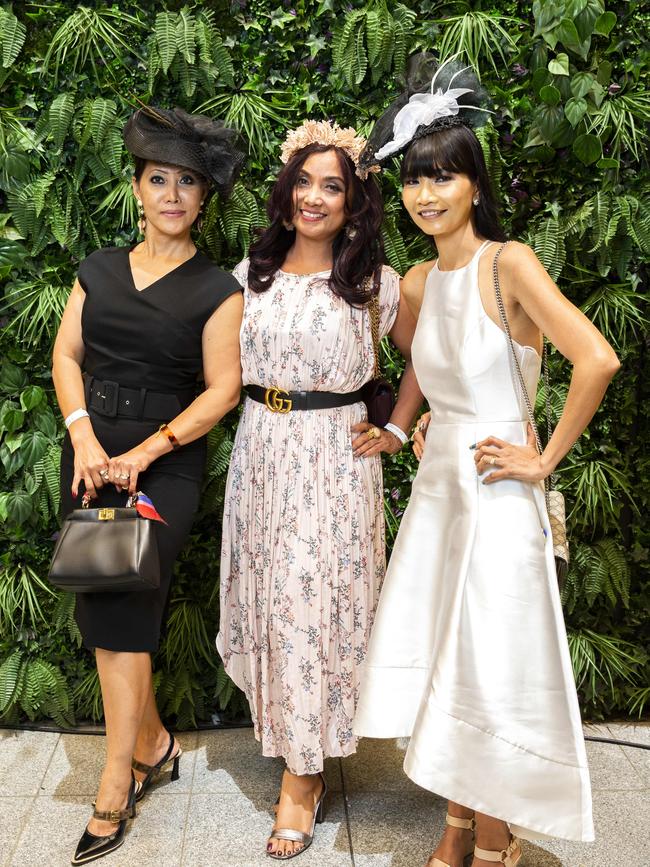 Michelle Ladd, Kitri Spiliopoulos and Elizabeth Amiet at Treasury Brisbane. Picture: AAP/Richard Walker