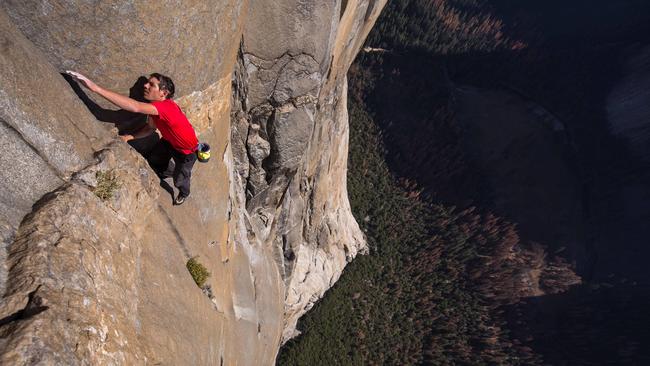 Alex Honnold free solo climbing on El Capitan's Freerider in Yosemite National Park. Picture: National Geographic/Jimmy Chin