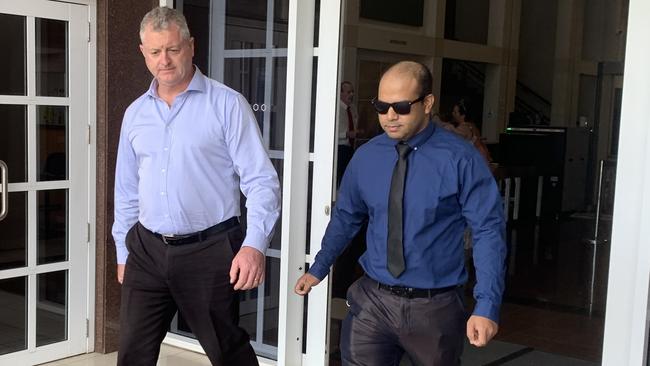 Shah Newaz leaving the Darwin Supreme Court with lawyer Ray Murphy after pleading guilty. Picture: Sarah Matthews