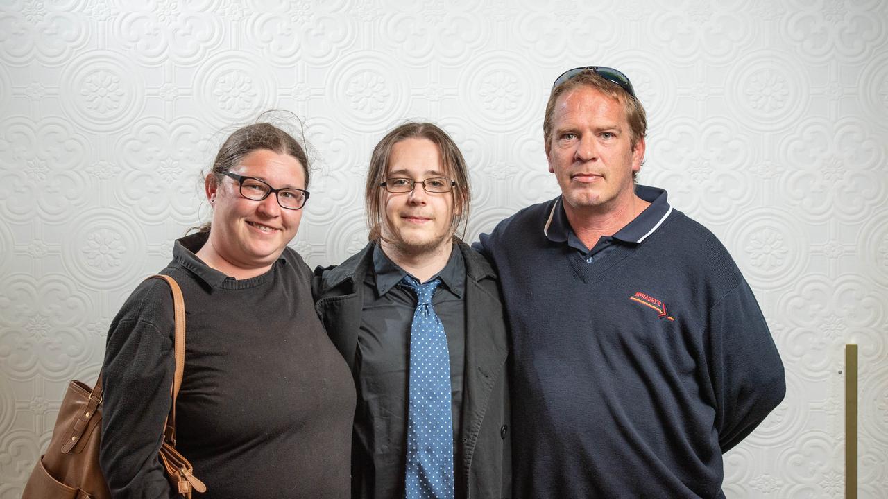 Jess Lloyd, Ayden Horrocks and Ian Horrocks at the Nelson Park school graduation 2022. Picture: Brad Fleet