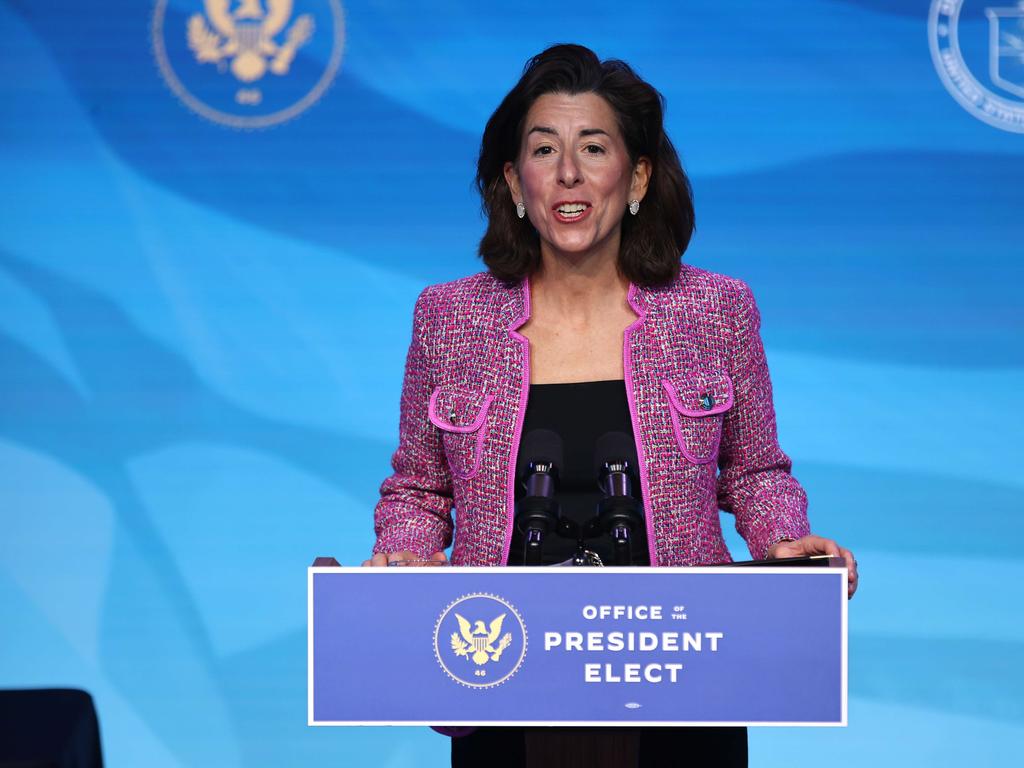 Rhode Island Governor Gina Raimondo delivers a speech after Joe Biden announces her as his Commerce Secretary nominee. Picture: AFP