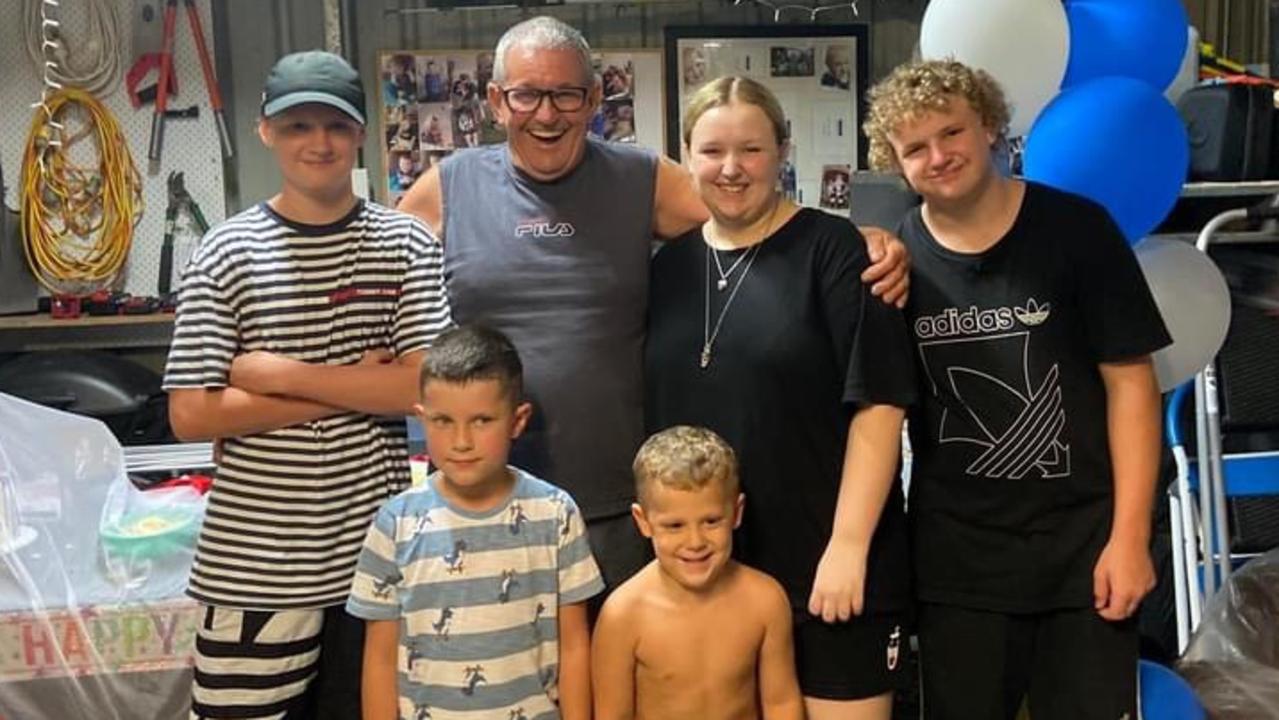 Grandchildren Nate, Jemma, Noah, Braxton and Caleb with their granddad Trevor Hourigan, who is being recognised with a plaque on the Lights On The Hill Memorial after he was killed in a truck accident earlier this year. Thursday, September 29, 2022. Picture: supplied