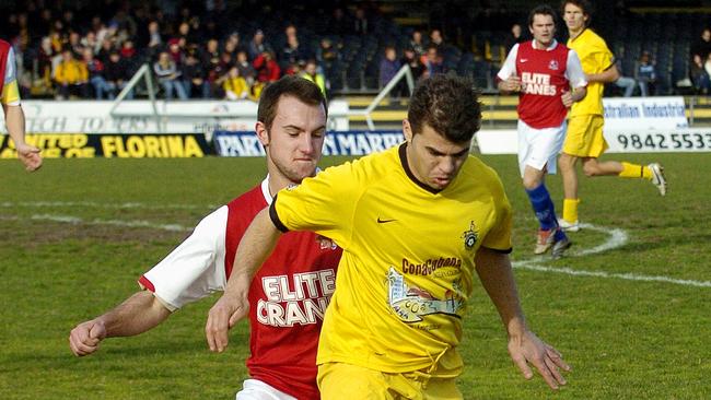 Ivan Franjic of Melbourne Knights playing against Heidelberg United before his professional career. Andy Vlamos pictured for United. Picture: MARK FRECKER