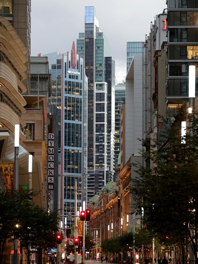 The Sydney CBD is ghostly quiet on weeknights after being devastated by lockdowns, people working from home and businesses closing. Picture: Toby Zerna