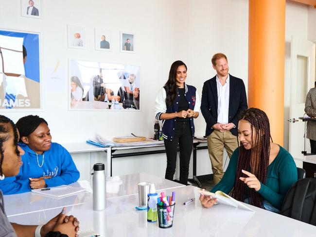 The couple spoke with students at the technology-driven school. Picture: Archewell Foundation