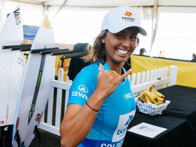 Sally Fitzgibbons at the Gold Coast Pro after winning through the quarters of the Gold Coast Pro