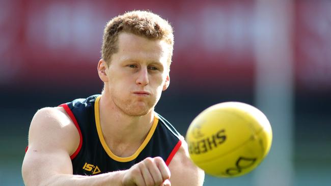 Adelaide ruckman Reilly O’Brien at a Crows training session at Adelaide Oval. Picture: AAP Image/Kelly Barnes