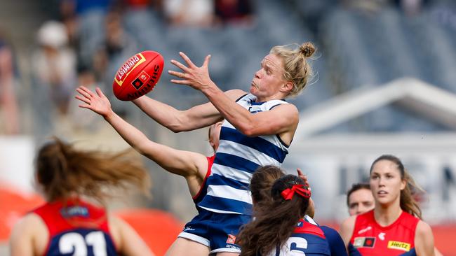 Kate Darby is expected to provide ruck support for Geelong. Picture: Dylan Burns/AFL Photos via Getty Images