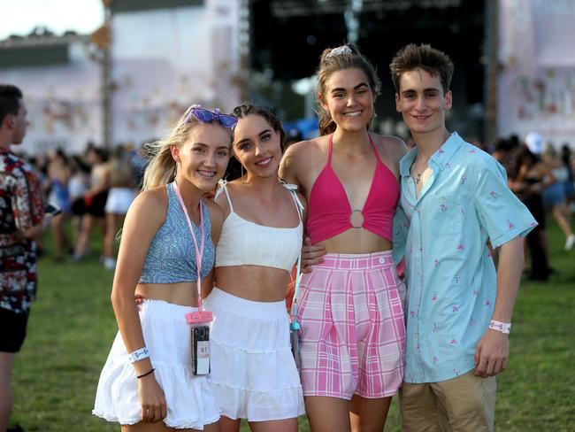 The Grass Is Greener music festival at the Cairns Showgrounds. Ella Appleby, Emily Frank, Amy Camp and Thomas Campitelli. PICTURE: STEWART MCLEAN