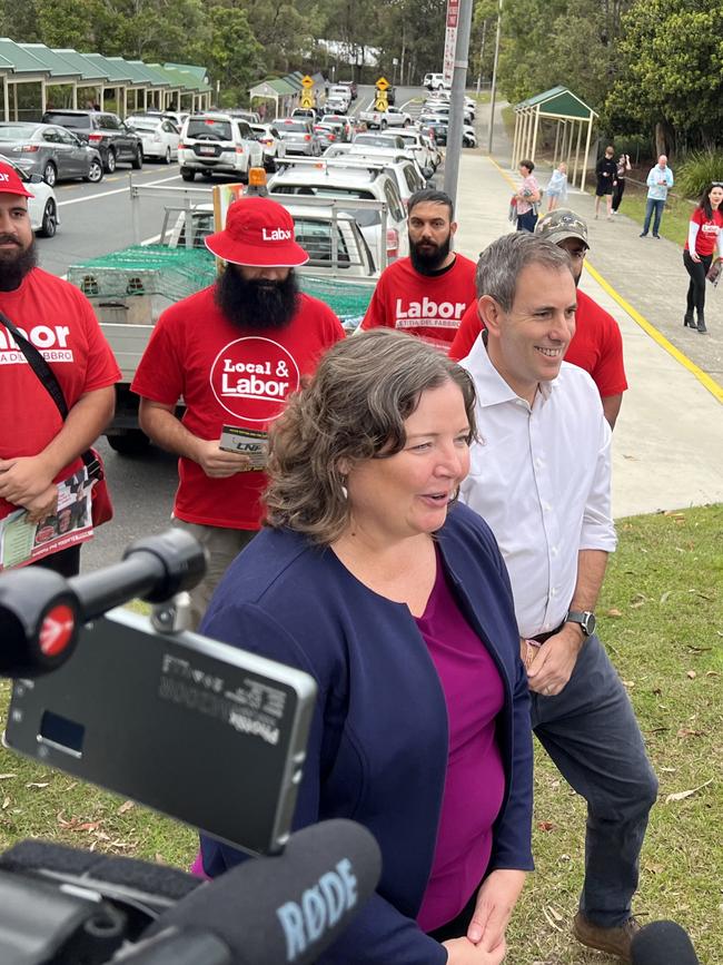 Labor candidate for Fadden Letitia Del Fabbro with Treasurer Jim Chalmers on the morning of the by-election.